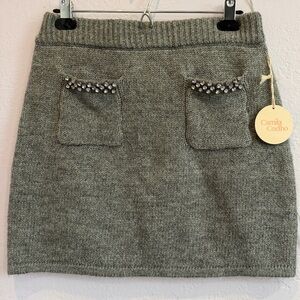 NWT Camila Coelho Gray Knit Mini Skirt with Beaded Pocket Trim